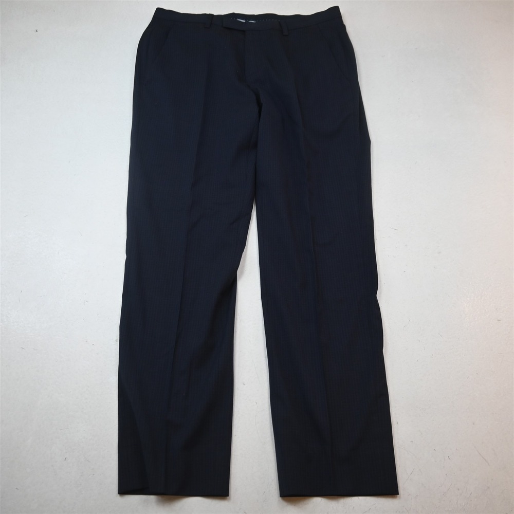 Hugo Boss 30x30 Navy Blue Check 100% Wool Sharp1 US Straight Dress Mens Pants